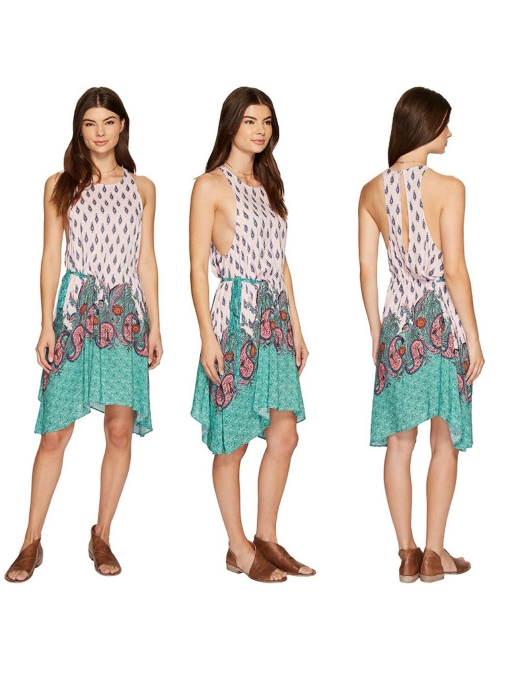 Free People XS Sleeveless Paisley Print Cinched Tie Dress